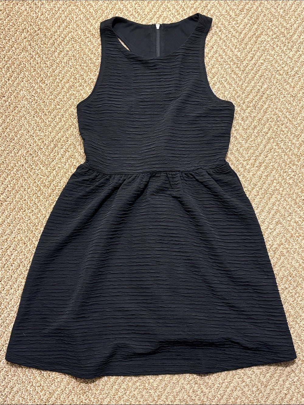 Sleeveless Textured Black A-Line Dress G12